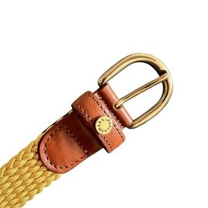 Paul & Shark Yellow Woven Belt With Leather Accents & Brass Buckle - Size 110